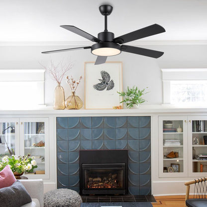 52" Matte Black Ceiling Fan with LED Light and Remote – Solid Wood Blades