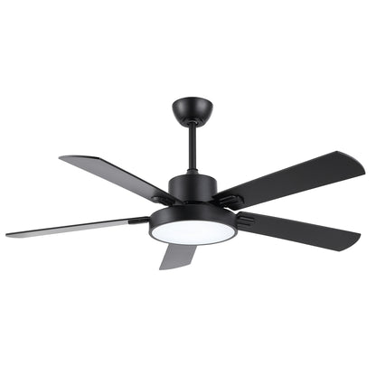 52" Matte Black Ceiling Fan with LED Light and Remote – Solid Wood Blades
