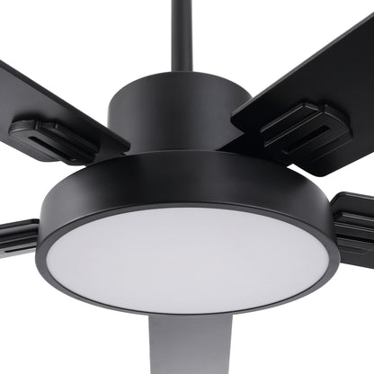 52" Matte Black Ceiling Fan with LED Light and Remote – Solid Wood Blades