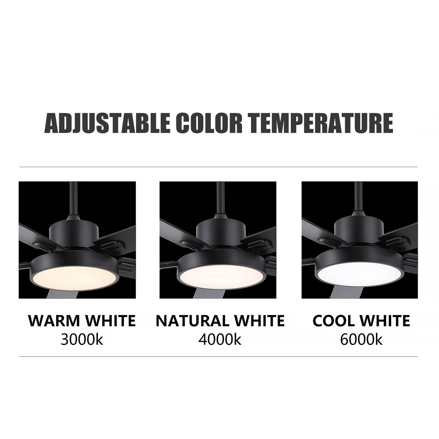 52" Matte Black Ceiling Fan with LED Light and Remote – Solid Wood Blades