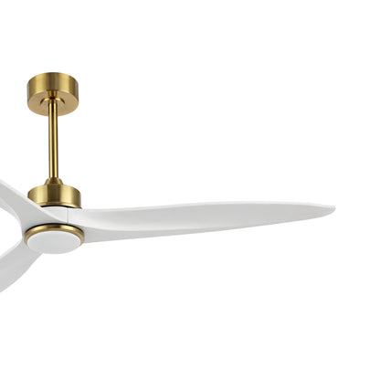 60" Gold and White Ceiling Fan with LED Light and Remote – Modern Wood Blade Fan