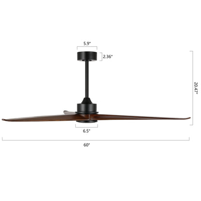 60" Black Ceiling Fan with Walnut Wood Blades – Modern 3-Blade Fan with Remote