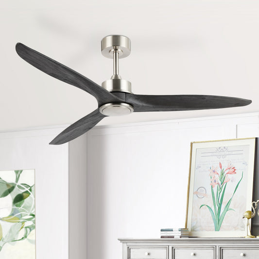 60" Silver Ceiling Fan with Gray Wood Blades – Modern 3-Blade Fan with Remote