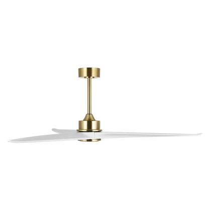 60" Gold Ceiling Fan with White Wood Blades – Modern 3-Blade Fan with Remote