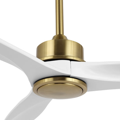 60" Gold Ceiling Fan with White Wood Blades – Modern 3-Blade Fan with Remote