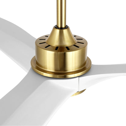 60" Gold Ceiling Fan with White Wood Blades – Modern 3-Blade Fan with Remote