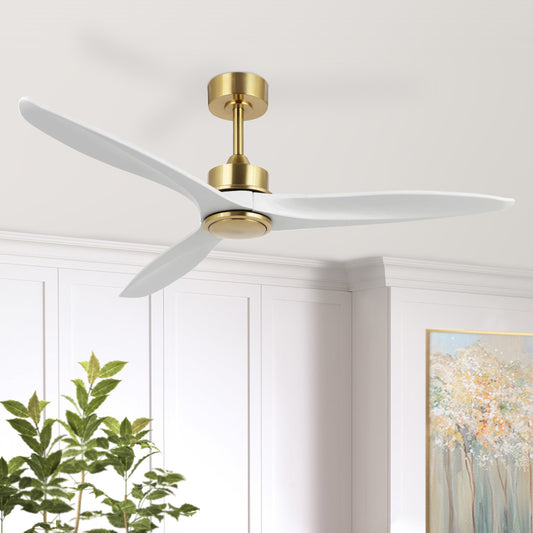 60" Gold Ceiling Fan with White Wood Blades – Modern 3-Blade Fan with Remote