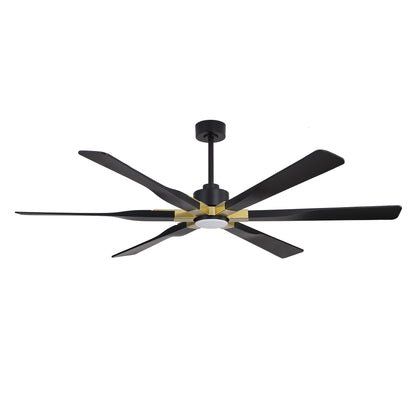 78" Black Ceiling Fan with Gold Accents and LED Light – 6-Blade Large Room Fan