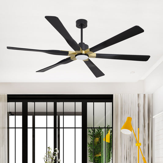 78" Black Ceiling Fan with Gold Accents and LED Light – 6-Blade Large Room Fan