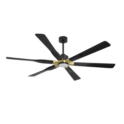 78" Black Ceiling Fan with Gold Accents and LED Light – 6-Blade Large Room Fan