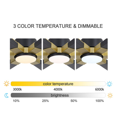 78" Black Ceiling Fan with Gold Accents and LED Light – 6-Blade Large Room Fan
