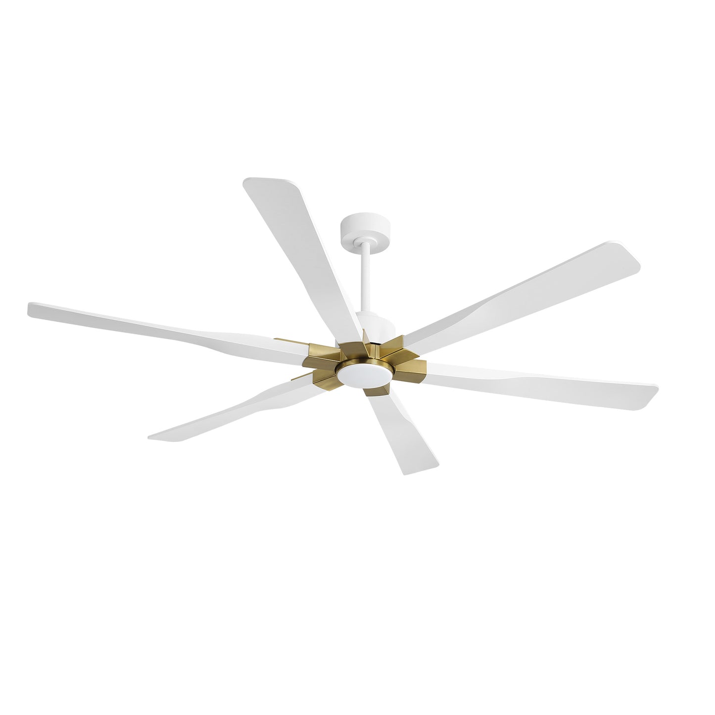 78" White Ceiling Fan with Gold Accents and LED Light – 6-Blade Large Room Fan