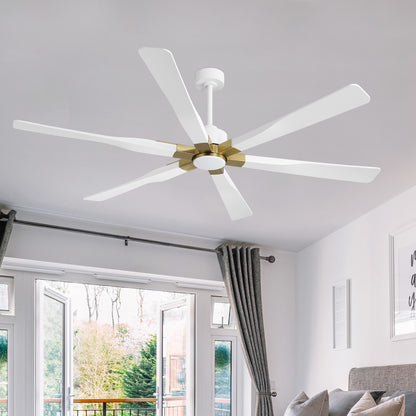 78" White Ceiling Fan with Gold Accents and LED Light – 6-Blade Large Room Fan