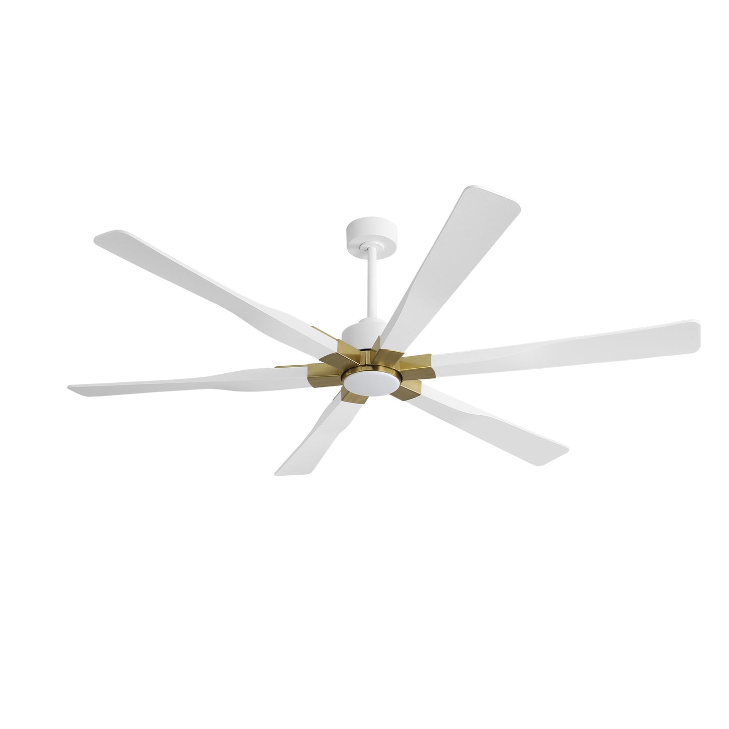 78" White Ceiling Fan with Gold Accents and LED Light – 6-Blade Large Room Fan