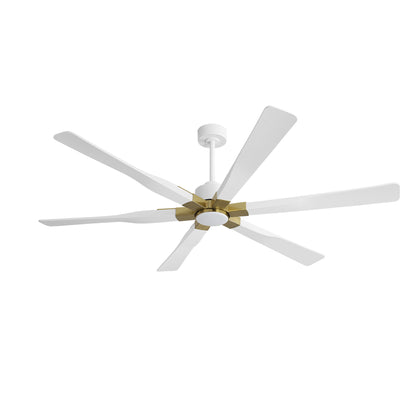 78" White Ceiling Fan with Gold Accents and LED Light – 6-Blade Large Room Fan