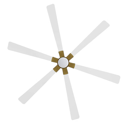 78" White Ceiling Fan with Gold Accents and LED Light – 6-Blade Large Room Fan