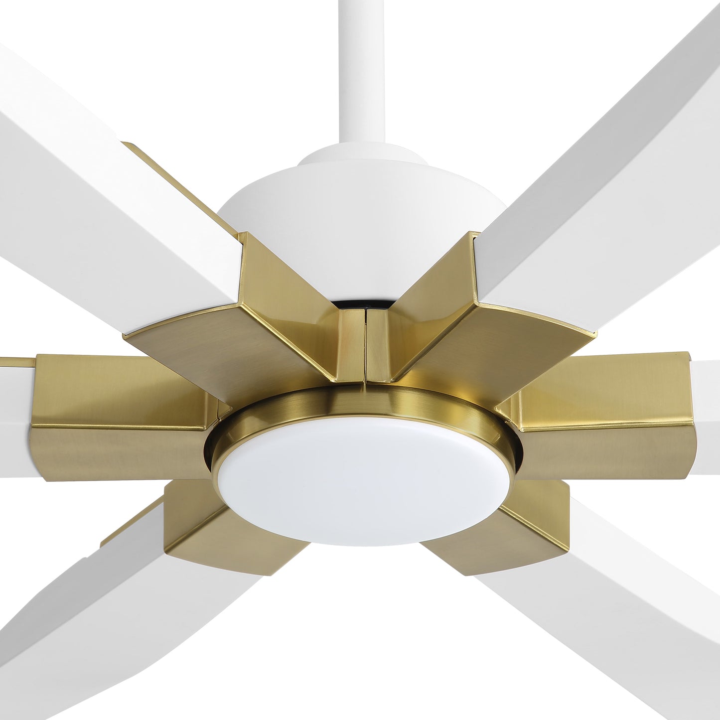 78" White Ceiling Fan with Gold Accents and LED Light – 6-Blade Large Room Fan