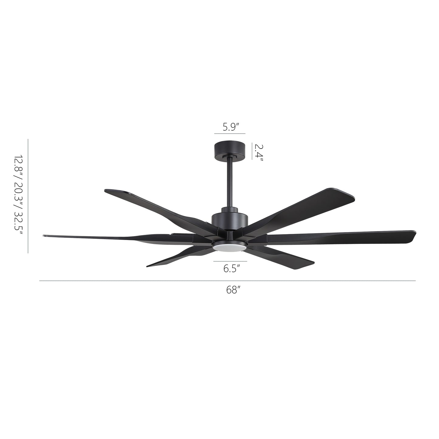 68" Matte Black Ceiling Fan with LED Light and Remote – 6-Blade Modern Fan