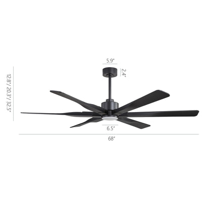68" Matte Black Ceiling Fan with LED Light and Remote – 6-Blade Modern Fan