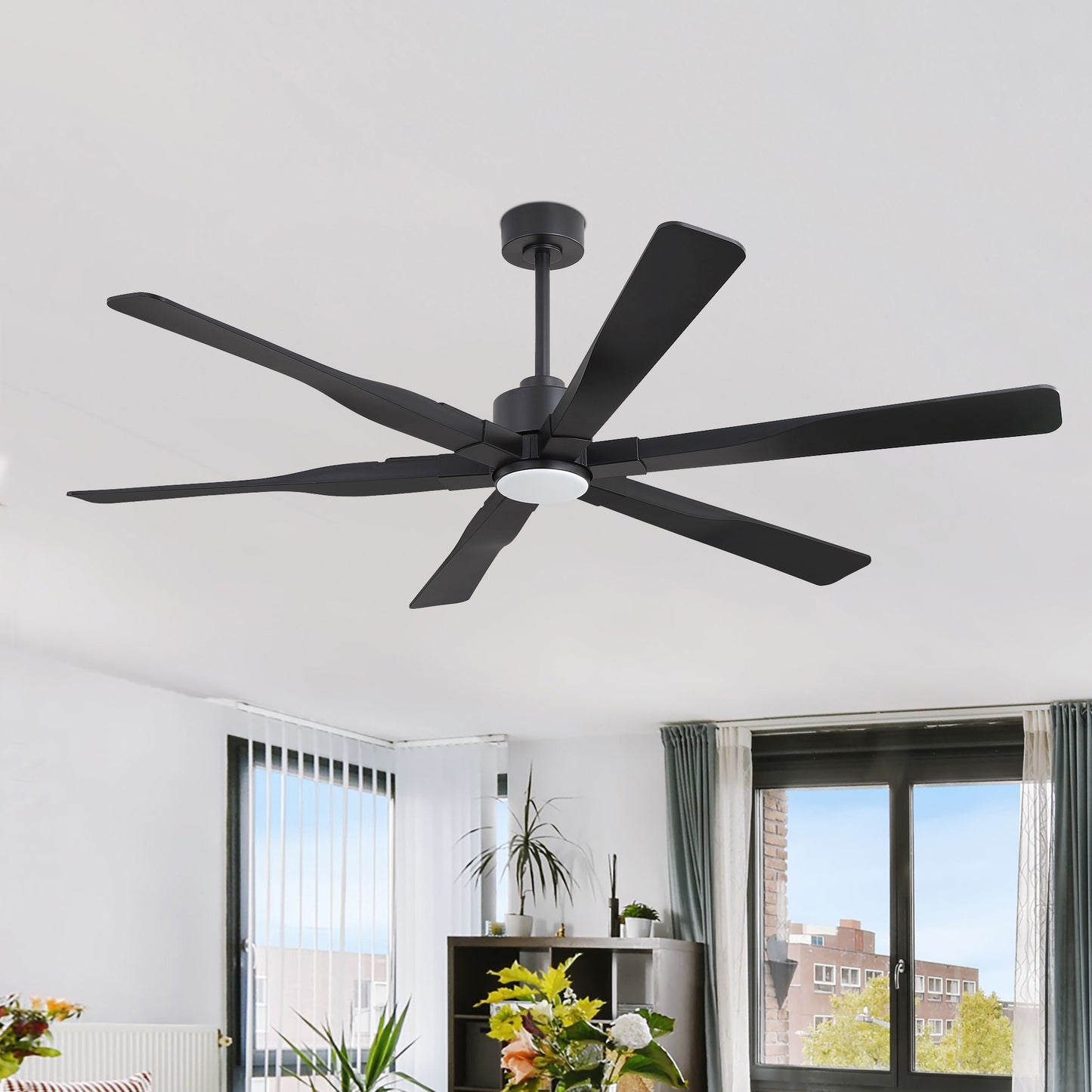 68" Matte Black Ceiling Fan with LED Light and Remote – 6-Blade Modern Fan