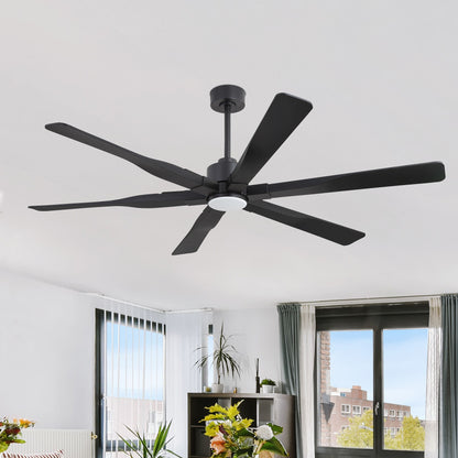 68" Matte Black Ceiling Fan with LED Light and Remote – 6-Blade Modern Fan