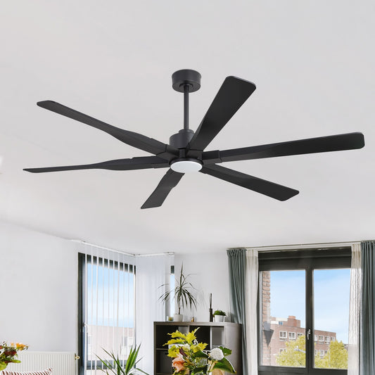 68" Matte Black Ceiling Fan with LED Light and Remote – 6-Blade Modern Fan