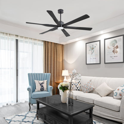 68" Matte Black Ceiling Fan with LED Light and Remote – 6-Blade Modern Fan