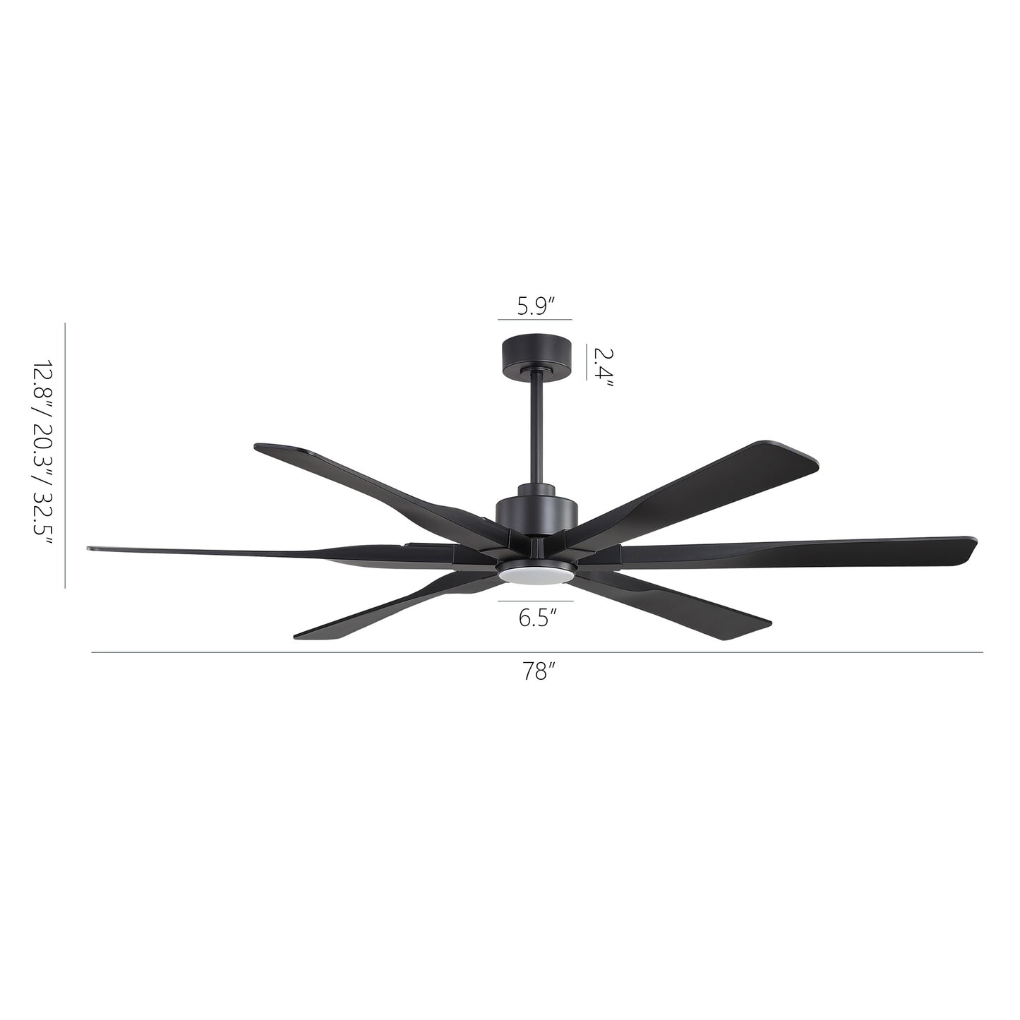 78" Matte Black Ceiling Fan with LED Light and Remote – 6-Blade Large Room Fan