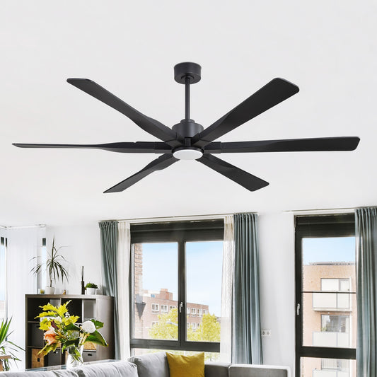 78" Matte Black Ceiling Fan with LED Light and Remote – 6-Blade Large Room Fan
