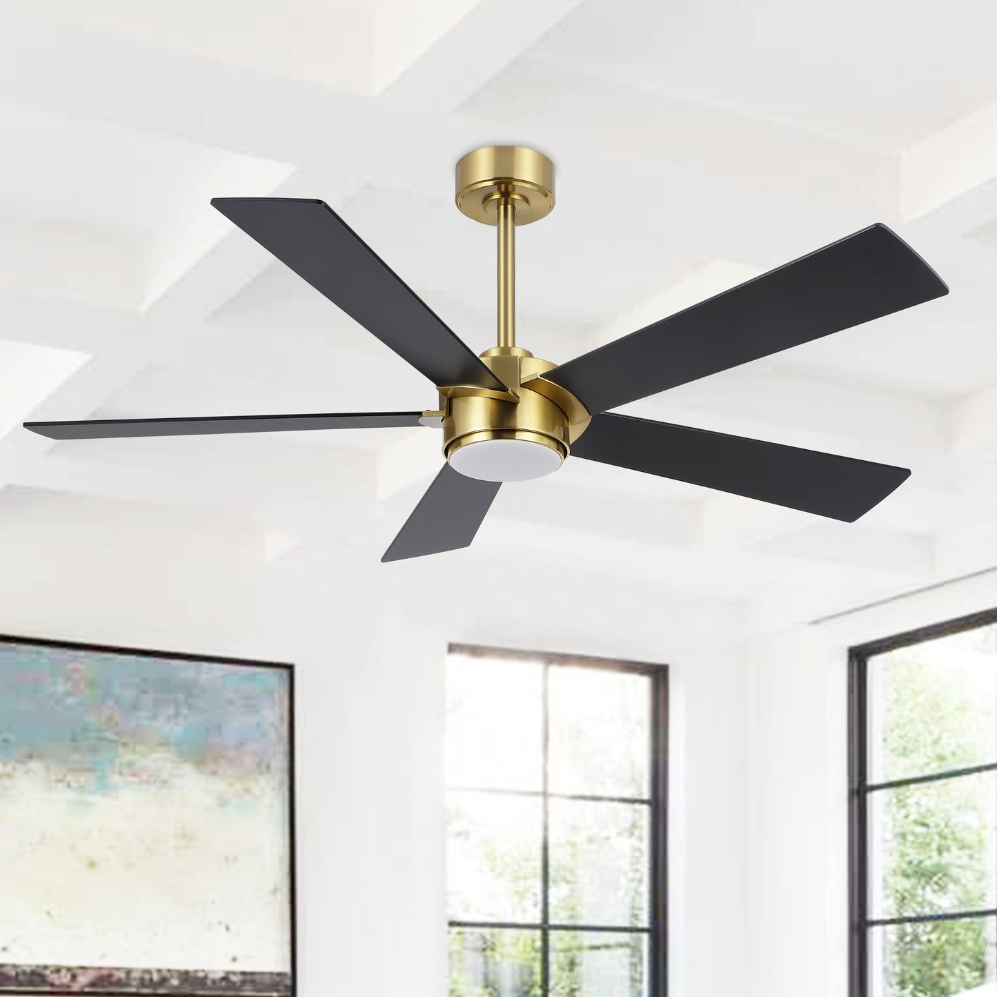 52" Gold Modern Ceiling Fan with Light & Remote – 6-Speed DC Motor, Dimmable LED