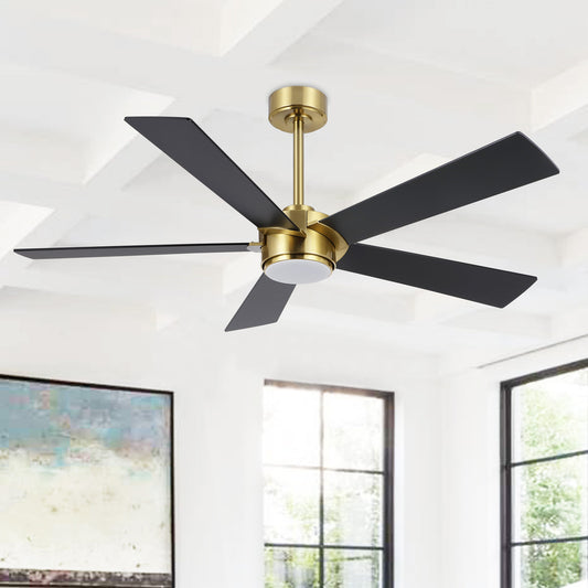 52" Gold Modern Ceiling Fan with Light & Remote – 6-Speed DC Motor, Dimmable LED