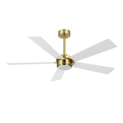 52" Gold & White Modern Ceiling Fan with Light & Remote – 6-Speed DC Motor, Dimmable LED
