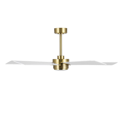 52" Gold & White Modern Ceiling Fan with Light & Remote – 6-Speed DC Motor, Dimmable LED