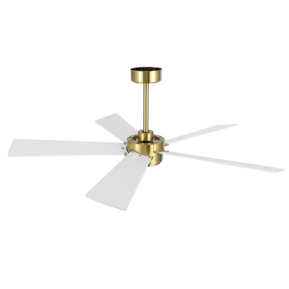 52" Gold & White Modern Ceiling Fan with Light & Remote – 6-Speed DC Motor, Dimmable LED