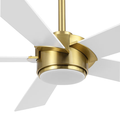 52" Gold & White Modern Ceiling Fan with Light & Remote – 6-Speed DC Motor, Dimmable LED