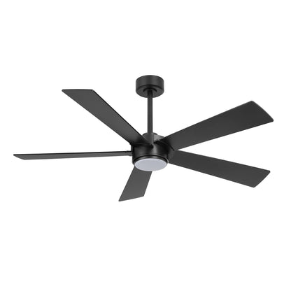 52" Black Modern Ceiling Fan with Light & Remote – 6-Speed DC Motor, Dimmable LED