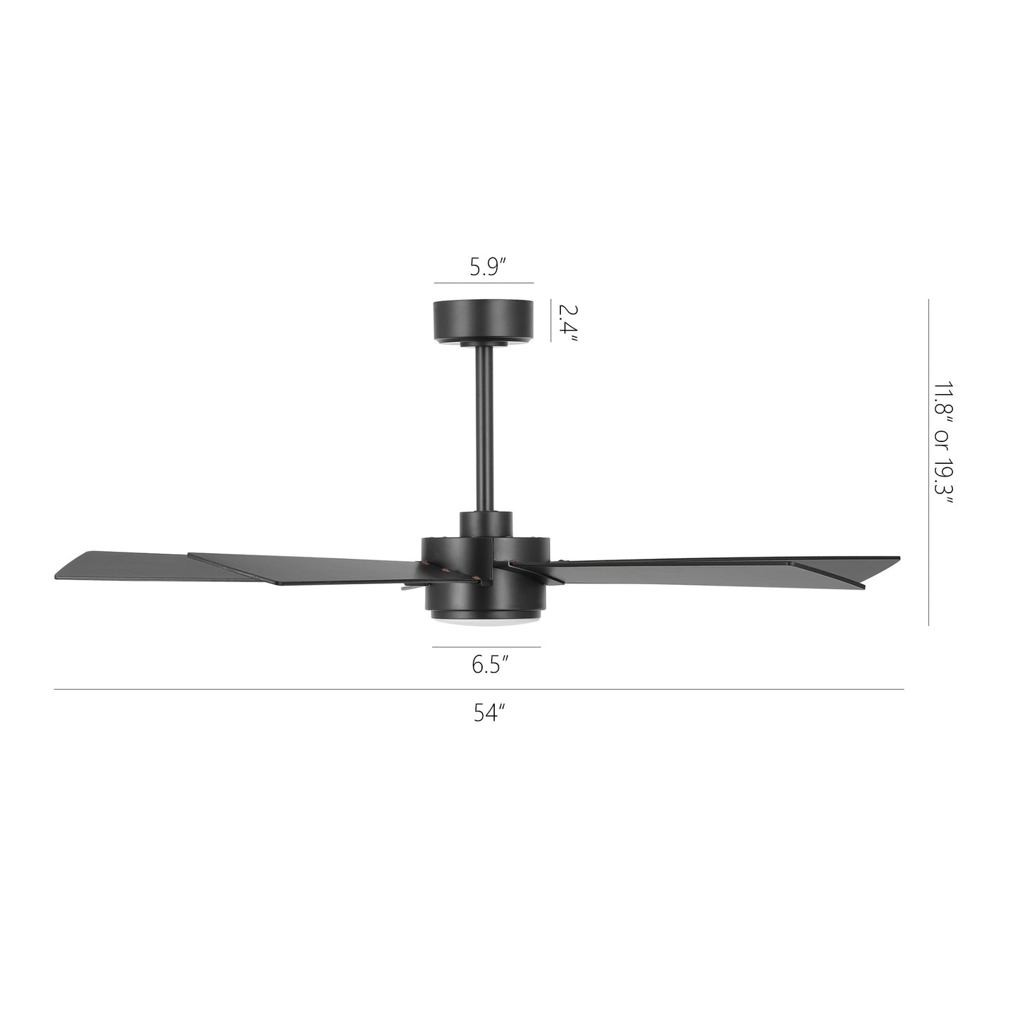 52" Black Modern Ceiling Fan with Light & Remote – 6-Speed DC Motor, Dimmable LED