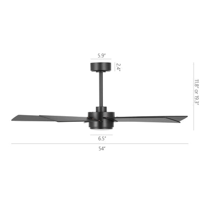 52" Black Modern Ceiling Fan with Light & Remote – 6-Speed DC Motor, Dimmable LED