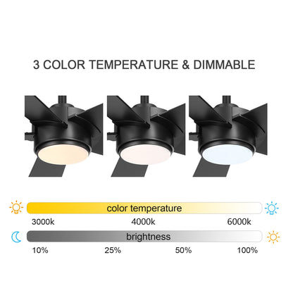 52" Black Modern Ceiling Fan with Light & Remote – 6-Speed DC Motor, Dimmable LED