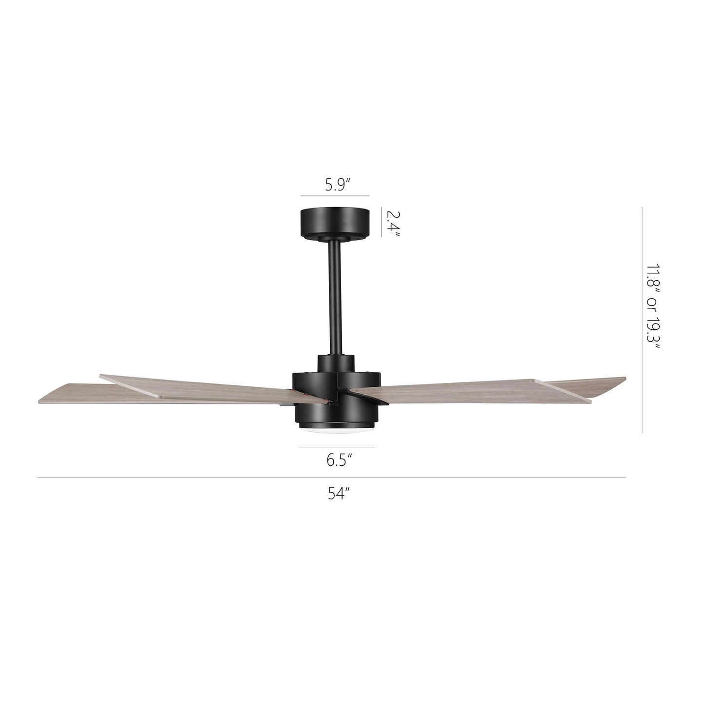 52" Black & Wood Modern Ceiling Fan with Light & Remote – 6-Speed DC Motor, Dimmable LED