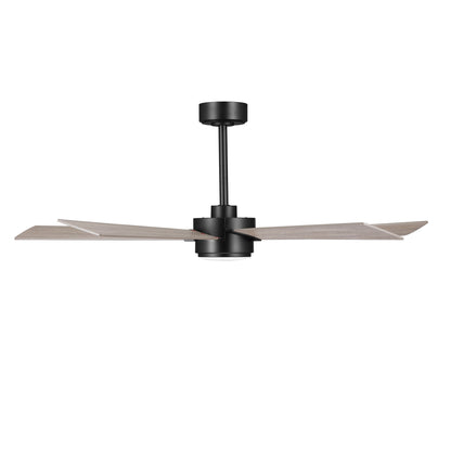 52" Black & Wood Modern Ceiling Fan with Light & Remote – 6-Speed DC Motor, Dimmable LED