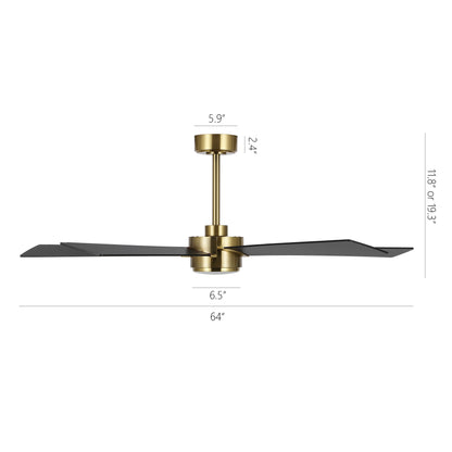 64" Gold & Black Ceiling Fan with Light & Remote – Modern 6-Speed, Quiet DC Motor