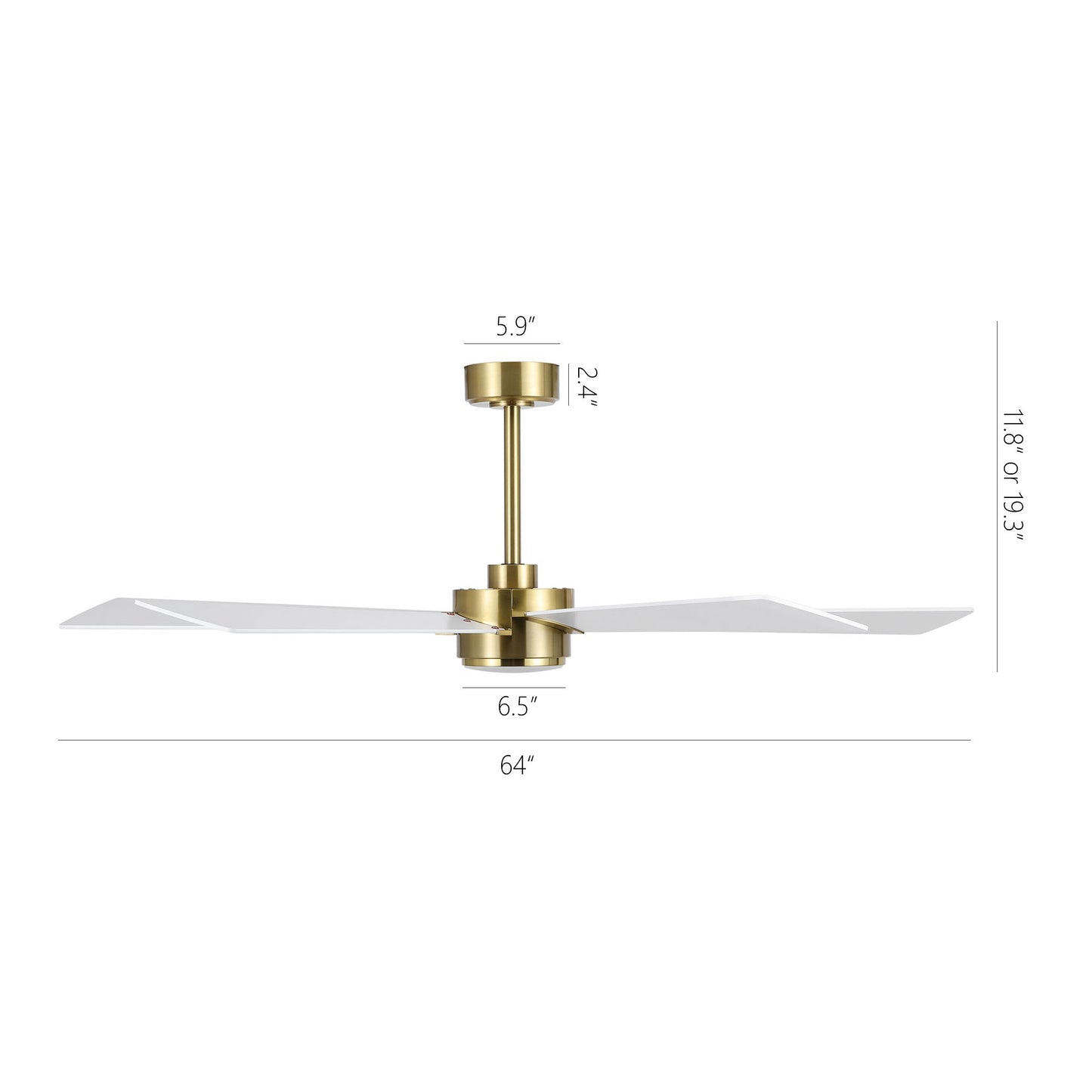 64" Gold & White Ceiling Fan with Light & Remote – Modern 6-Speed, Quiet DC Motor