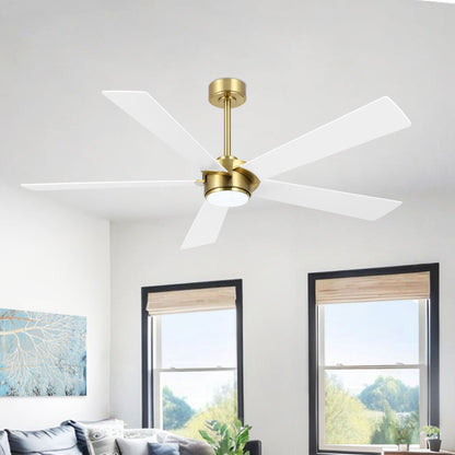 64" Gold & White Ceiling Fan with Light & Remote – Modern 6-Speed, Quiet DC Motor