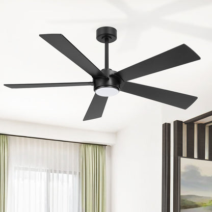 64" Matte Black Ceiling Fan with Light & Remote – Modern 6-Speed, Quiet DC Motor