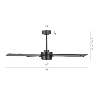 64" Matte Black Ceiling Fan with Light & Remote – Modern 6-Speed, Quiet DC Motor