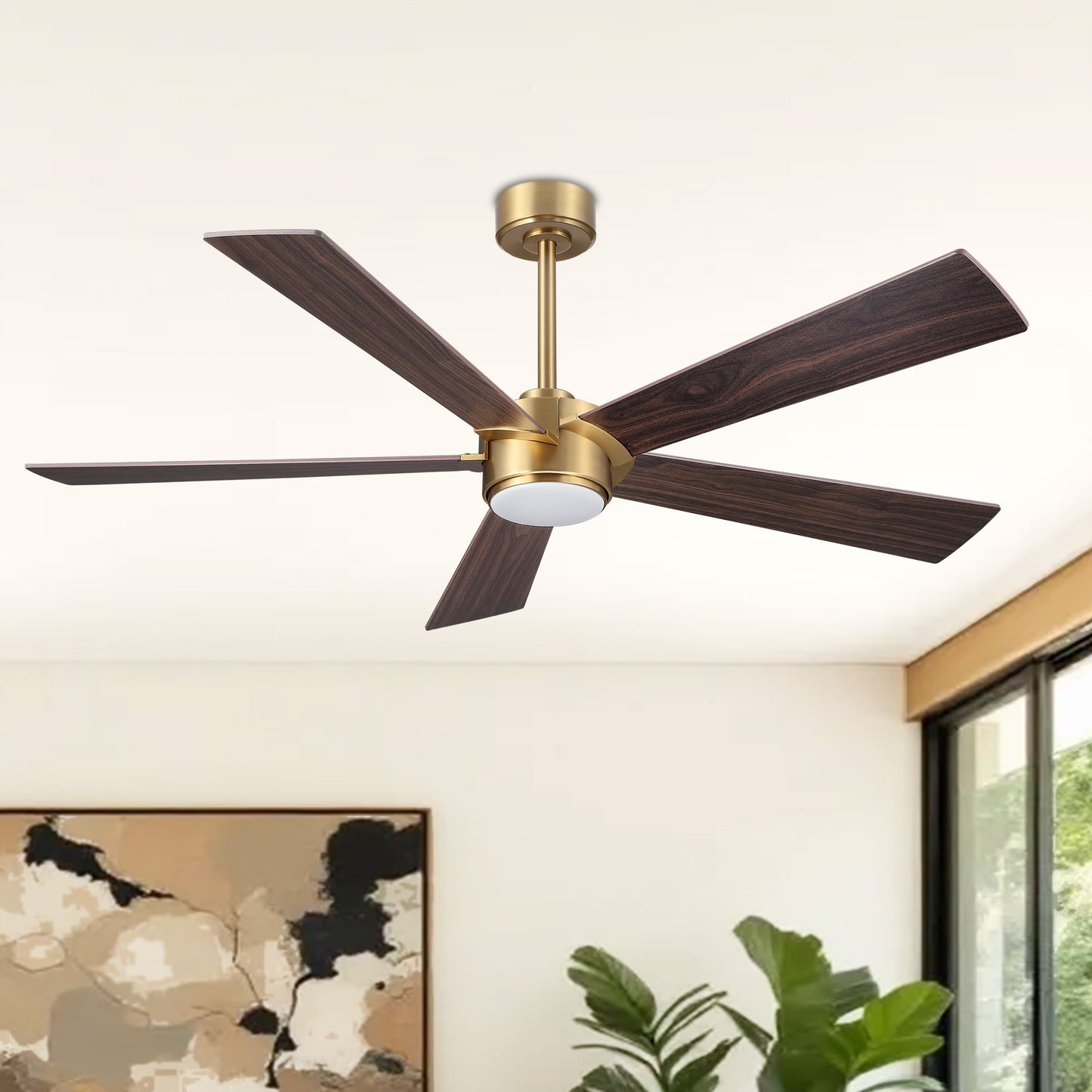 Ceiling Fan 64" Modern Gold 5-Blade with LED Light