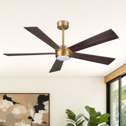 Ceiling Fan 64" Modern Gold 5-Blade with LED Light