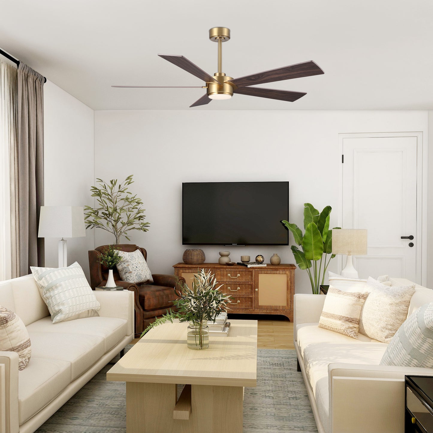 Ceiling Fan 64" Modern Gold 5-Blade with LED Light