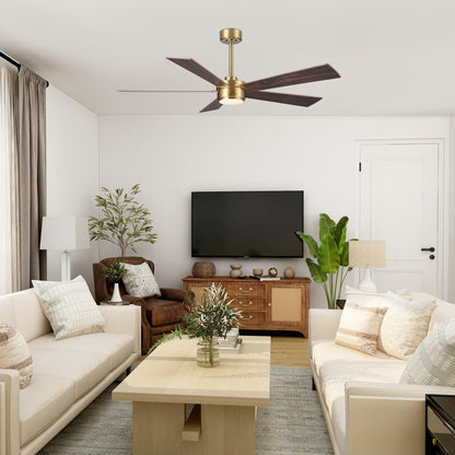 Ceiling Fan 64" Modern Gold 5-Blade with LED Light